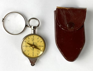 West Germany Wanderer Map Measuring Magnetic Compass with Leather Case