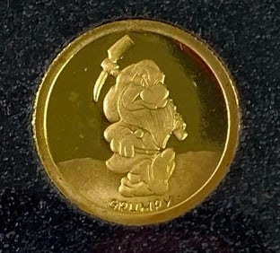 1987 Disney Snow White Grumpy 50th Anniversary 1/10oz .999 Fine Gold Coin