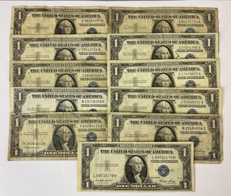 Group of (11)Blue Seal Silver Certificate One Dollar Bill