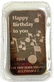 1984 National Happy Birthday 1 oz Troy Silver 999 + Bar