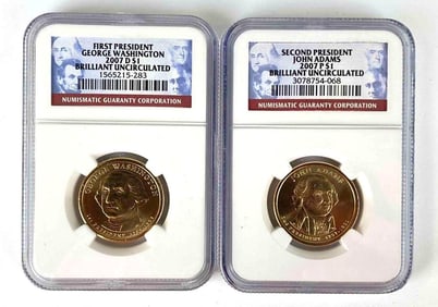 Group of (2) 2007 P NGC Graded UNC Presidential Dollar