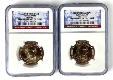 Group of (2) 2007 P NGC Graded MS65 UNC Presidential Dollars
