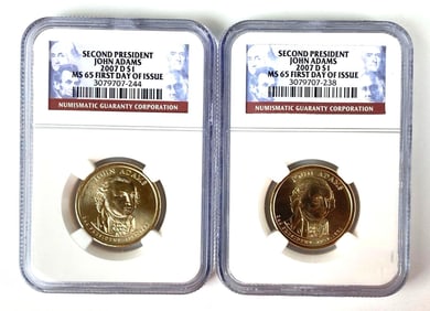 Group of (2) 2007 P NGC Graded MS65 UNC Presidential Dollars