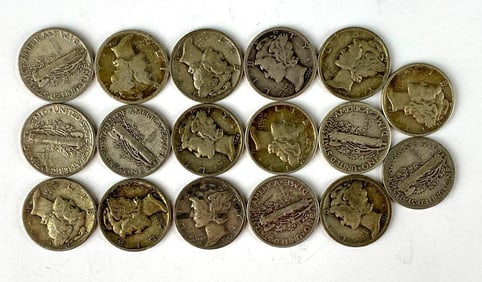 Group of 17 Mercury Silver Dimes