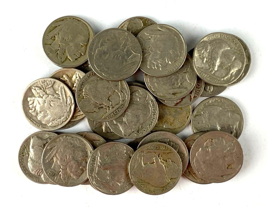 Group of 31 Buffalo Nickels: Includes years 1936, 1930, 1926 and more.