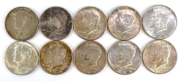Group of (10) 1964 Kennedy Silver Half Dollars