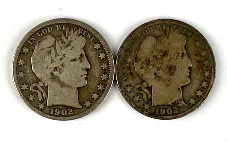 Group of (2) 1902 Barber Silver Half Dollars