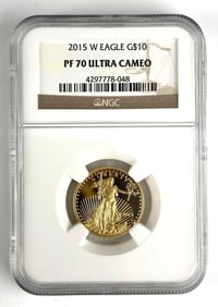 NGC Graded 2015 W US $10 Gold Eagle 1/4 oz Gold Coin PF 70