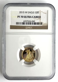 NGC Graded 2015 W US $5 Gold Eagle 1/10 oz Gold Coin PF 70