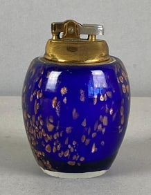 Vintage Cobalt Gold Fleck Art Glass Table Lighter