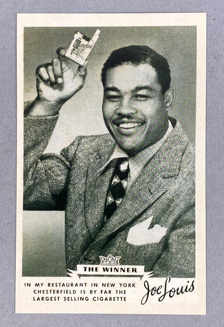 Joe Louis Chesterfield Cigarettes Advertising Postcard: Features Joe Louis advertising for chesterfield