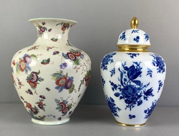 Group of 2 Vintage German Floral Porcelain Vases