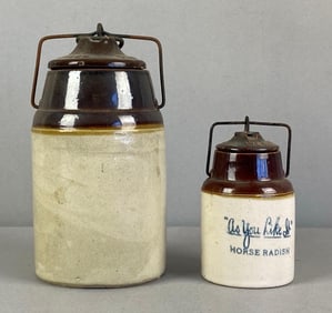 Group of 2 Antique Weir Stoneware Canning Crock