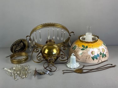 Antique Victorian Electrified Hanging Oil Lamp