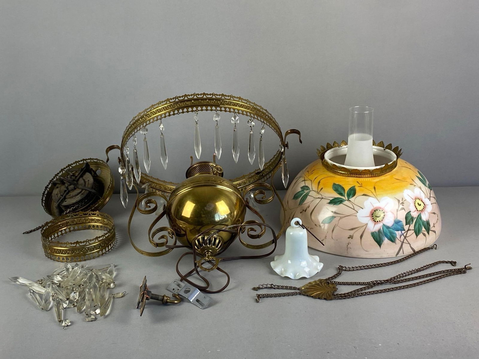 Antique Victorian Electrified Hanging Oil Lamp (1 of 3)