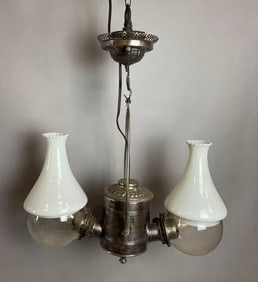 Antique Angle Lamp 2 Burner Electrified Hanging Light Fixture