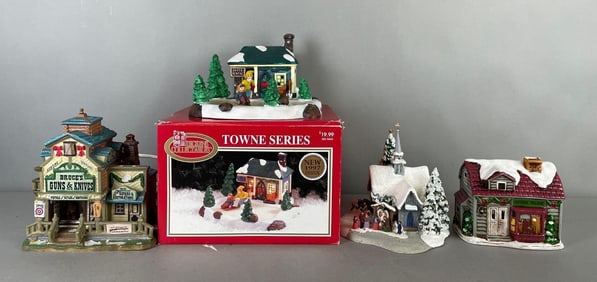 Group of Lighted Porcelain Christmas Village Buildings