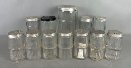 Group of Vintage Glass Spice Jars with Lids
