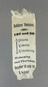 1899 Illinois Veteran Volunteers Soldiers Reunion Silk Ribbon