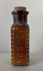 Antique Amber Glass Poison Apothecary Bottle