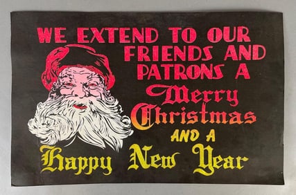 Vintage Stenciled Cardboard Merry Christmas Business Sign