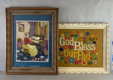 Group of 2 Vintage Needlework Art Pieces