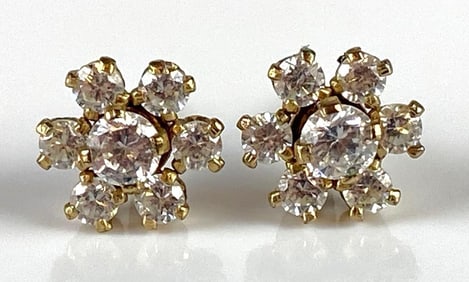Pair of 10K Gold CZ Floral Stud Earrings