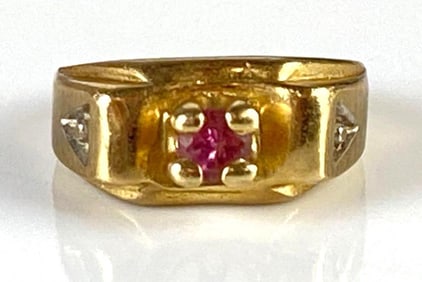 10K Gold Pink Quartz Miniature Ring Necklace Pendant
