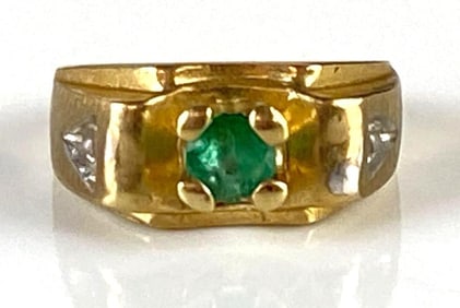 10K Gold Emerald Miniature Ring Necklace Pendant