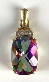 10K Gold Mystic Topaz and Diamond Necklace Pendant
