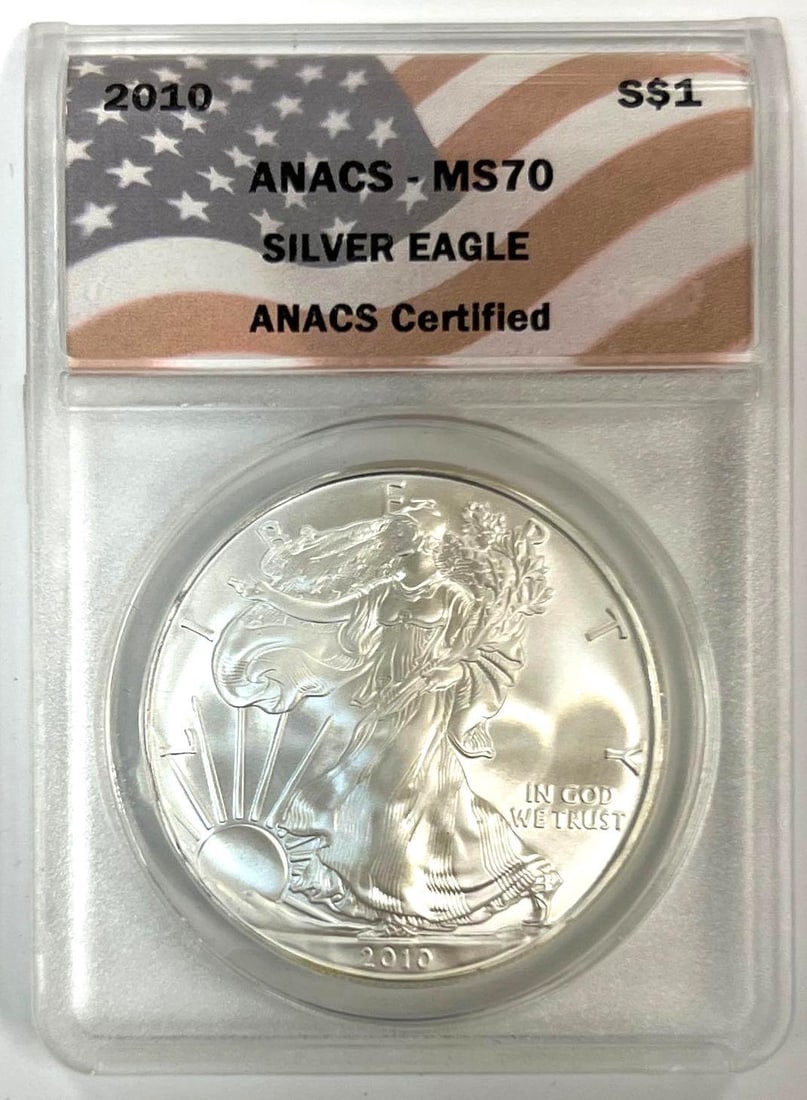 2010 US Mint Silver American Eagle ANACS MS70 1 oz .999 Fine Silver Round (1 of 2)