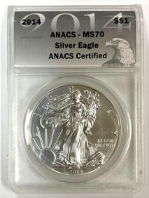 2014 US Mint Silver American Eagle ANACS MS70 1 oz .999 Fine Silver Round
