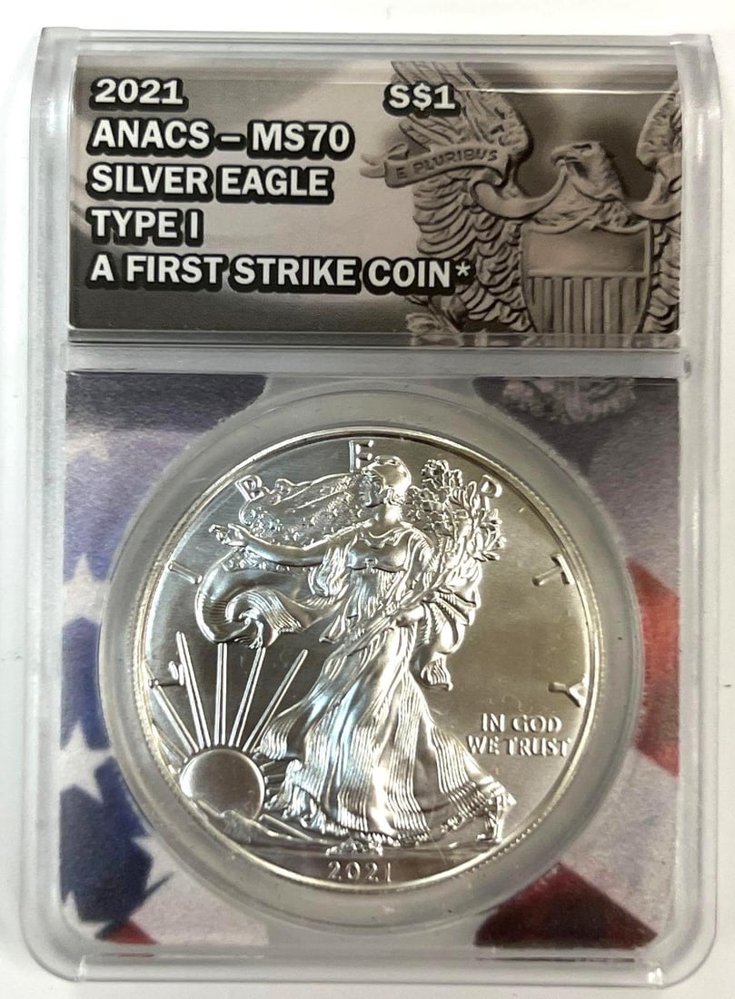 2021 Type 1 US Mint Silver American Eagle ANACS MS70 First Strike 1 oz .999 Fine Silver Round (1 of 2)