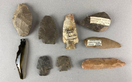 Group of 9 Assorted Native American Artifact Heike Collection