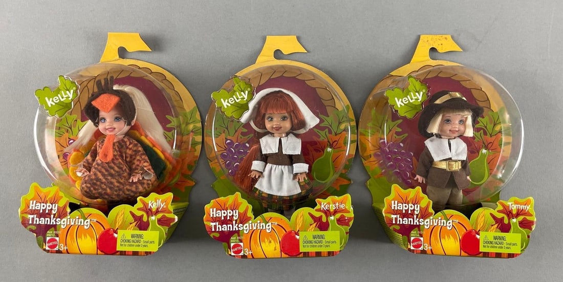 Group of 2004 Mattel Kelly Happy Thanksgiving Fashion Dolls: Original packaging, kerstie, tommy