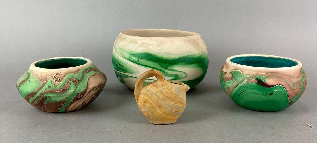 Group of 4 Vintage Pottery Drip Glaze Art Items (1 of 5)