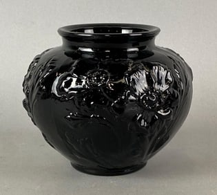 Vintage Tiffin Black Amethyst Satin Glass Poppy Vase