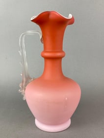 Cased Peach Blown Art Glass Ewer