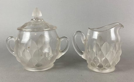 Antique Fostoria Glass Company Frosted Artichoke Sugar and Creamer