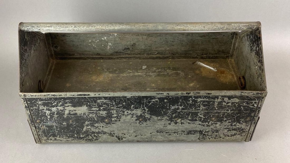 Vintage Tool Caddy: Wear consistent with age. Measures 10 1/2 x 19 1/4 x 8 1/4 inches.