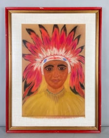Artist Signed Chief Redhauk Mixed Media Painting