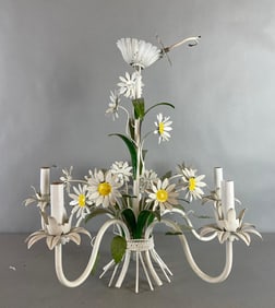 Vintage Italian Tole Daisy 5 Arm Chandelier