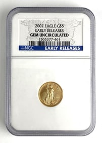 NGC Graded 2007 US $5 Gold Eagle 1/10 Gold Coin Gem Uncirculated