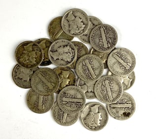 Group of 22 US Mercury Silver Dimes