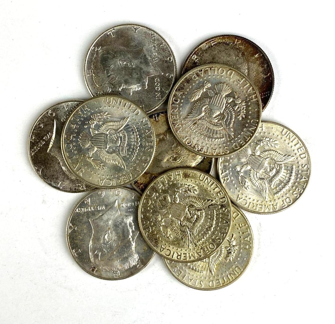 Group of 10 1964 US Kennedy Silver Half Dollars (1 of 1)