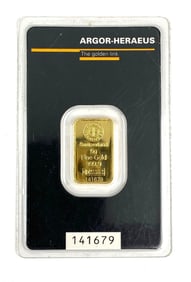 Argor-Heraeus 5 Gram 999.9 Fine Gold Ingot/ Bar