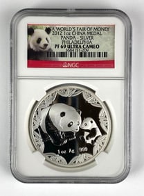 NGC Graded 2012 Philadelphia China Panda Medal 1oz .999 Silver PF69 Ultra Cameo