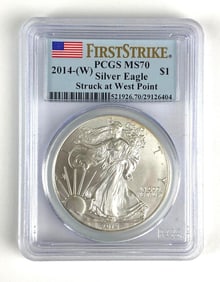 PCGS Graded 2014 W US $1 Silver Eagle Dollar MS70