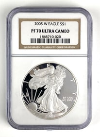 NGC Graded 2005 W US $1 Silver Eagle Dollar PF70 Ultra Cameo