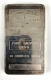 NTR Metals 10 oz .999 Fine Silver Ingot/ Bar